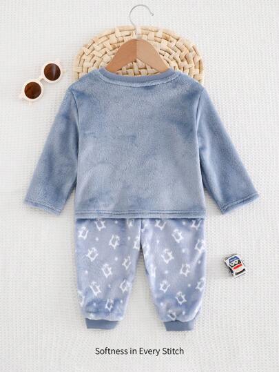 Cozy Pixies بيجاما مكونة من 2 قطع، رأس طاقم وبنطلون طويل كاجوال، مطبوع بتصميم البطريق، من الفلانيل، للأولاد الرضع
