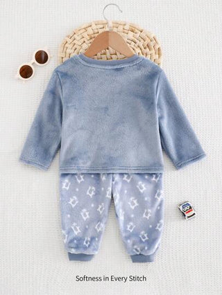 Cozy Pixies بيجاما مكونة من 2 قطع، رأس طاقم وبنطلون طويل كاجوال، مطبوع بتصميم البطريق، من الفلانيل، للأولاد الرضع
