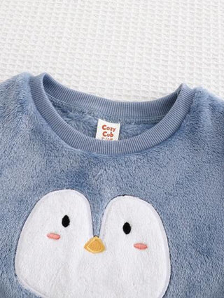 Cozy Pixies بيجاما مكونة من 2 قطع، رأس طاقم وبنطلون طويل كاجوال، مطبوع بتصميم البطريق، من الفلانيل، للأولاد الرضع