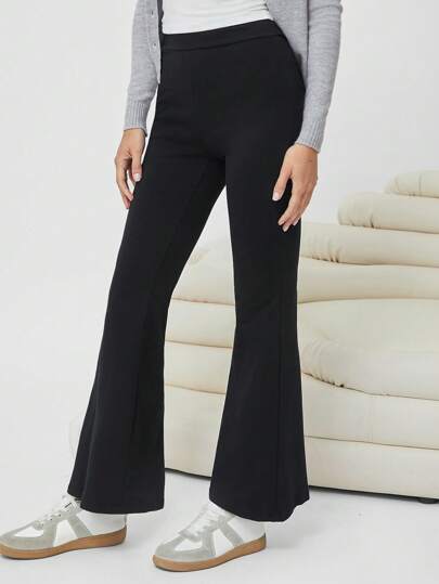 EZwear بنطلونات نسائية ذات لون واحد مع ساق واسعة للارتداء اليومي