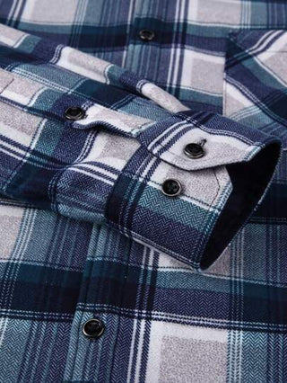 Manfinity Bizformal قميص كاجوال طويل الأكمام معقود الأمام مبطن دافئ للرجال، موسم الخريف والشتاء