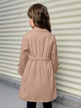 SHEIN معطف طويل غير مبطن قصة فضفاضة ، بياقة انقلابية ، وخصر ممشوق ، لون واحد أنيق للفتيات الصغيرات