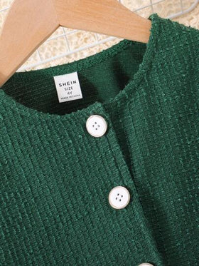 SHEIN رمضان طقم بنطة من 3 قطع للفتاة الصغيرة - جاكيت بلون واحد، تنورة وشابو للخريف