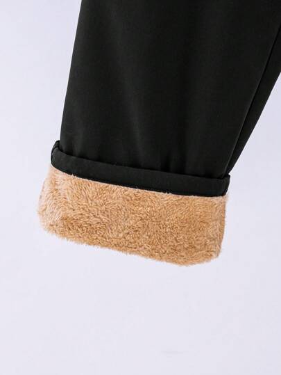 SHEIN سراويل رسمية من البوليستر مطرزة مبطنة مناسبة للمراهقين الذكور، صالحة للخريف/الشتاء
