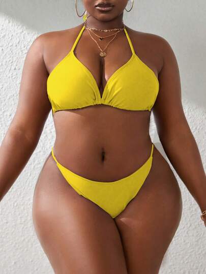 SHEIN Slayr CURVE 4 قطع مجموعة بكامل الحجم من تانكيني عنق رباط + غطاء فضفاض ذو رقبة على شكل V بأكمام طويلة وسحاب + تنورة قصيرة جدا للغطاء بسحاب ملابس شاطئية صيفية للعطلات