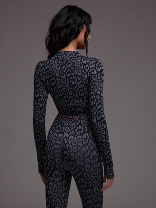 Musera Sport جاكيت ملابس علوية رياضي بطول الخصر مطبوع بنمط النمر مزود بسحاب كامل ، مناسب لرياضات البادل والتنس و البكل بول