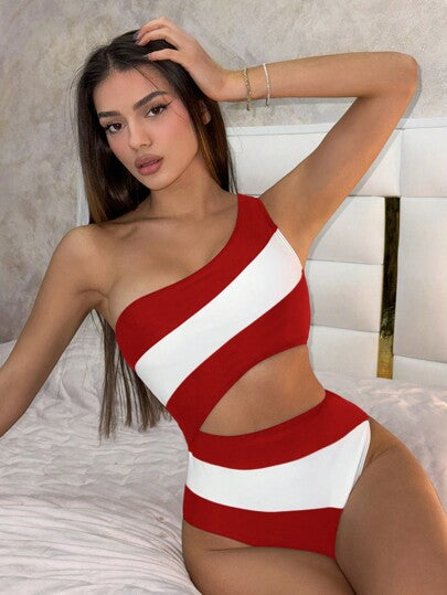 مايوه حريمي قطعة واحدة Swim Vcay قطعة سباحة أنثوية منفردة بفتحة عنق غير متماثلة وتصميم مفتوح للصيف والشاطئ
