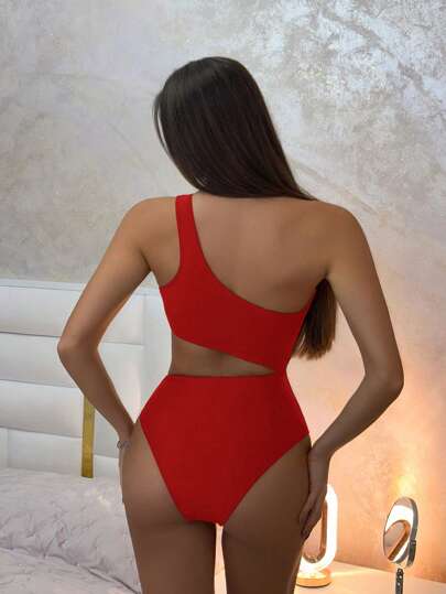 مايوه حريمي قطعة واحدة Swim Vcay قطعة سباحة أنثوية منفردة بفتحة عنق غير متماثلة وتصميم مفتوح للصيف والشاطئ