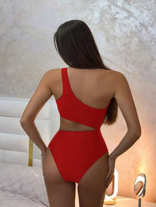 مايوه حريمي قطعة واحدة Swim Vcay قطعة سباحة أنثوية منفردة بفتحة عنق غير متماثلة وتصميم مفتوح للصيف والشاطئ