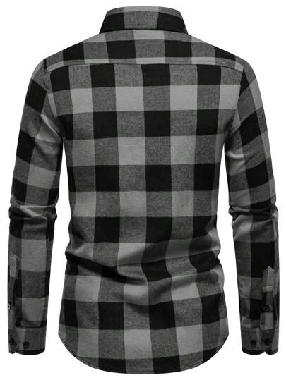 Manfinity Homme قميص كاجوال بأكمام طويلة، موضة بسيطة للارتداء اليومي، قميص كاسح باللونين الأسود والرمادي، قميص كاجوال للرجال بأكمام طويلة، قميص كاسح باللونين الرمادي والأسود، للخريف