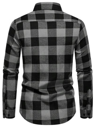 Manfinity Homme قميص كاجوال بأكمام طويلة، موضة بسيطة للارتداء اليومي، قميص كاسح باللونين الأسود والرمادي، قميص كاجوال للرجال بأكمام طويلة، قميص كاسح باللونين الرمادي والأسود، للخريف