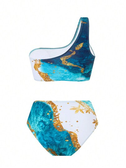 Swim Oasis ملابس سباحة للمرأة بحجم كبير بمجموعة 3 قطع ذات طبعة زهرية مع بدلة سباحة كتف واحد وغطاء من الساروج للصيف