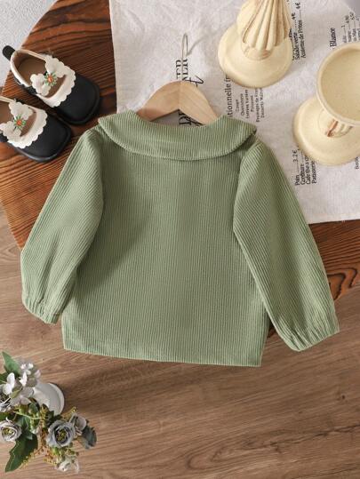 SHEIN Vintaside Kids جاكيت بيبي بناتي من القطيفة منسوج ذو لون أحادي للربيع/الخريف/الشتاء