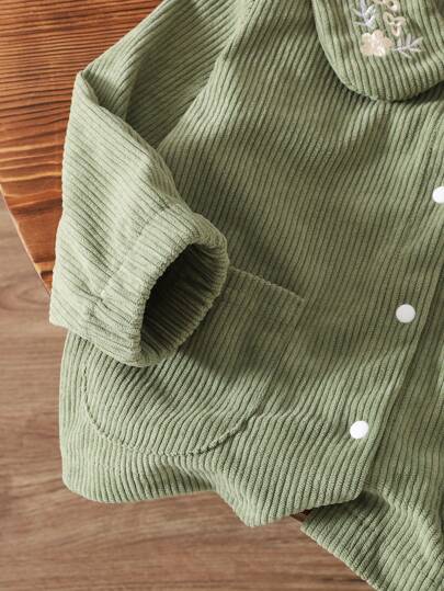 SHEIN Vintaside Kids جاكيت بيبي بناتي من القطيفة منسوج ذو لون أحادي للربيع/الخريف/الشتاء