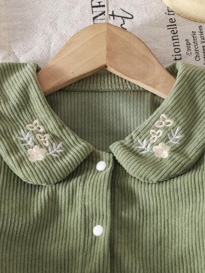 SHEIN Vintaside Kids جاكيت بيبي بناتي من القطيفة منسوج ذو لون أحادي للربيع/الخريف/الشتاء