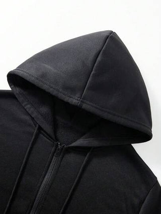 Manfinity البلوزة الرجالية ذات اللون الأحادي مع سحاب وقبعة، كاجوال للخريف/الشتاء