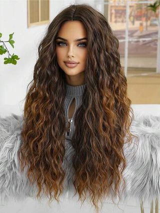 طرحة شعر تركيبية طبيعية عالية الجودة بطول 28 بوصة ذات شعر مموج طويل بدون غرة للنساء لمناسبات يومية أعياد الميلاد حفلات الزفاف