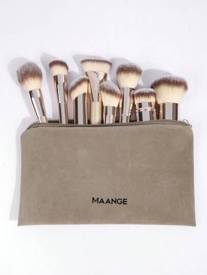 MAANGE 10 قطعة من طقم فرش المكياج المحترفة من أنبوب ألومنيوم ناعم وطويل مع حقيبة مخملية مزودة بزيبر، تشمل فرشاة للبودرة والأساس والخدود والكونسيلر والتحديد والظل والرموش والتظليل والتبريز، مناسبة للبودرة والسوائل وسهلة الحمل، هدية مثالية للنساء والفتيات