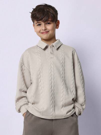 SUMWON قميص بولو بأكمام طويلة ذو ملمس نسيجي مريح وقياس منتظم للأولاد المراهقين للاستخدام اليومي والعطلات
