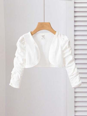 SHEIN بنطلون صغيرة 1 قطعة، جاكيت محصور ذو أكمام مجعدة مفتوح الأمام، مريح ومتعدد الاستخدامات، مناسب للخريف والربيع والصيف، لأعمار 4-7 سنوات، مثالي للخروجات والمدرسة والمنزل والعطلات والسفر، رائع للارتداء اليومي والكاجوال، تطابق الأخت والأم والابنة