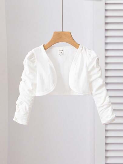 SHEIN بنطلون صغيرة 1 قطعة، جاكيت محصور ذو أكمام مجعدة مفتوح الأمام، مريح ومتعدد الاستخدامات، مناسب للخريف والربيع والصيف، لأعمار 4-7 سنوات، مثالي للخروجات والمدرسة والمنزل والعطلات والسفر، رائع للارتداء اليومي والكاجوال، تطابق الأخت والأم والابنة