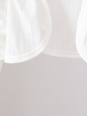 SHEIN بنطلون صغيرة 1 قطعة، جاكيت محصور ذو أكمام مجعدة مفتوح الأمام، مريح ومتعدد الاستخدامات، مناسب للخريف والربيع والصيف، لأعمار 4-7 سنوات، مثالي للخروجات والمدرسة والمنزل والعطلات والسفر، رائع للارتداء اليومي والكاجوال، تطابق الأخت والأم والابنة