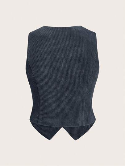 EZwear سترة كاجوال بسيطة بدون أكمام وأزرار أمامية لون أحادي للنساء