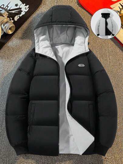 Manfinity Homme معطف مبطن ذو قبعة قابل للعكس مع رباط للرجال