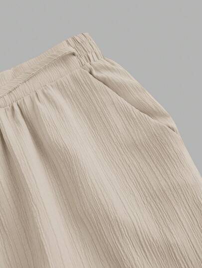 SHEIN Essnce 3 طقم من بناطيل النساء الصيفية، سولد كلور، ذات خصر مربوط، واسعة الساق، فضفاضة، كاجوال