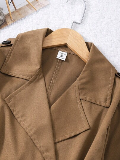 SHEIN معطف خندق أنيق وكاجوال متوسط الطول مع طوق للمراهقات، بلون الخردل