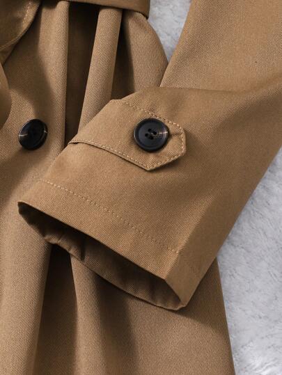 SHEIN معطف خندق أنيق وكاجوال متوسط الطول مع طوق للمراهقات، بلون الخردل