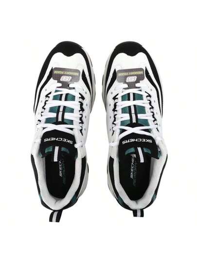 Skechers أحذية رياضية رباط رجالية D'LITES 1.0، بتصميم باندا، ذات نعل ناعم ومريح، منخفضة الرقبة، خفيفة الوزن، ماصة للصدمات، مناسبة للسفر والتنقل والارتداء اليومي.-WBK