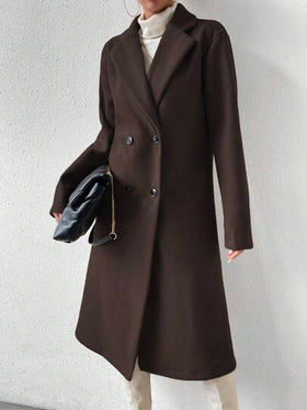EMERY ROSE معطف خارجي آخر للنساء بلون أحادي ذو أزرار مزدوجة، مناسب للخريف والشتاء