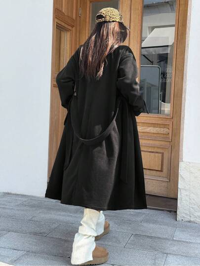 EZwear معطف صوفي دافئ أبيض أزرق ذو صف مزدوج من الأزرار، للخريف والشتاء
