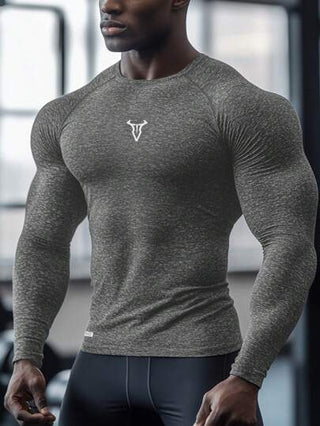 Manfinity Sport Corelite تي شيرت رياضي رجالي بطباعة ثور وياقة طاقم وأكمام راغلان