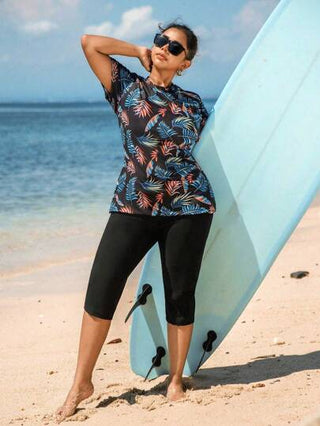 طقم تانكيني حريمي Swim SPRTY مجموعة تانكيني بأكمام قصيرة وطباعة موحد اللون للمقاسات الكبيرة للصيف