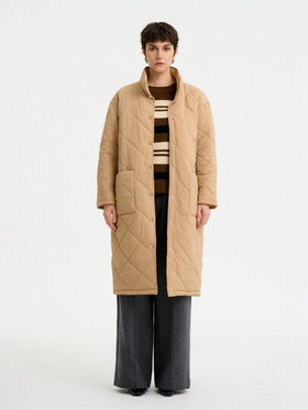 SHEIN LUNE معطف مبطن طويل الأكمام غير رسمي بياقة عالية ذو طول متوسط، بتصميم راقي مناسب للخريف والشتاء