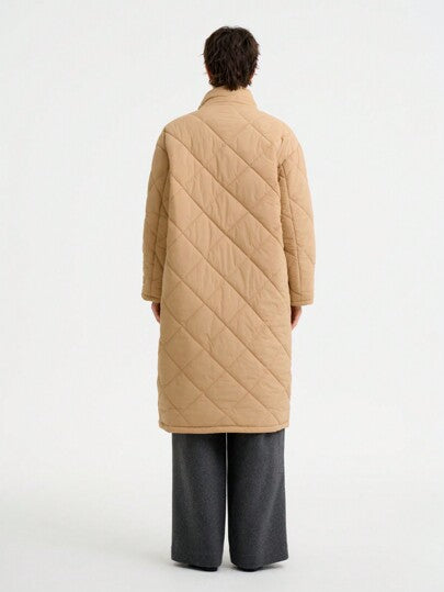 SHEIN LUNE معطف مبطن طويل الأكمام غير رسمي بياقة عالية ذو طول متوسط، بتصميم راقي مناسب للخريف والشتاء