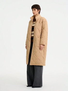 SHEIN LUNE معطف مبطن طويل الأكمام غير رسمي بياقة عالية ذو طول متوسط، بتصميم راقي مناسب للخريف والشتاء
