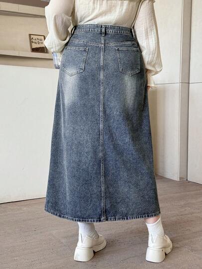 EZwear تنورة جينز قصيرة كاجوال مقاس كبير، طراز بسيط للارتداء اليومي