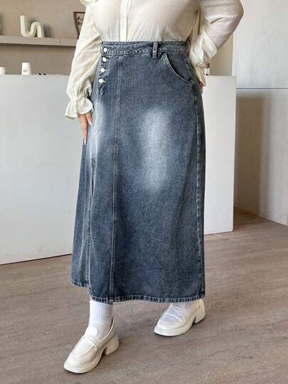 EZwear تنورة جينز قصيرة كاجوال مقاس كبير، طراز بسيط للارتداء اليومي