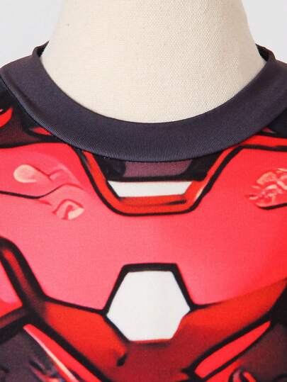 SHEIN Streecool Kids جمبسوت ذات أكمام طويلة وبنطال للأولاد الصغار، مطبوعة برسوم الروبوت الجذابة، ملابس صيفية مريحة للخروجات والإجازات والسفر والاسترخاء والاستجمام تحت الشمس