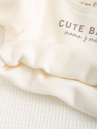 Cozy Pixies مجموعة قطعتين من ملابس علوية طويلة الأكمام مطبوع عليها حروف مخيط لطيف وبنطال خصر مطاطي للأطفال الصبيان