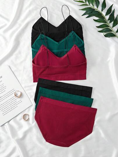 Shein Underwear&Sleepwear Basics 6 قطع من الملابس الداخلية الكاجوال ذات اللون الأحادي البسيطة