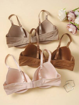 Shein Underwear&Sleepwear Basics 3 قطع بكأس سلكي بأشرطة رفيعة بتصميم بسيط وعادي للنساء