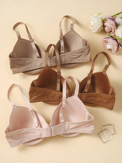 Shein Underwear&Sleepwear Basics 3 قطع بكأس سلكي بأشرطة رفيعة بتصميم بسيط وعادي للنساء