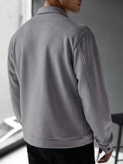 Manfinity Homme جاكيت كاجوال بأكمام طويلة ذات لون أحادي بسيطة، للخريف