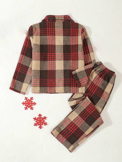 بيجاما مجموعة بيجاما مكونة من 2 قطعة من سترة كارديجان بياقة مربعة الأحمر والكلاسيكي وبنطال طويل كاجوال مريح للفتيات في سن المراهقة