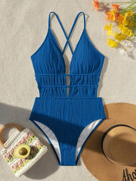 Swim Vcay بدلة سباحة قطعة واحدة للنساء باللون الأحادي مع رباط على شكل صليب، مناسبة للاستخدام اليومي في الصيف