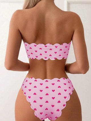Swim Mod المرأة طباعة القلب التعادل الجبهة العصابة بيكيني مجموعة عيد الحب